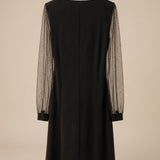 Women's Glitter Mesh Sleeve Mini Dress with Deep V-Neck – Sleek Holiday Evening Dress