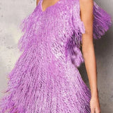 Women's V-Neck Sequin Fringe Mini Dress – Flapper Style Cocktail & Party Dress